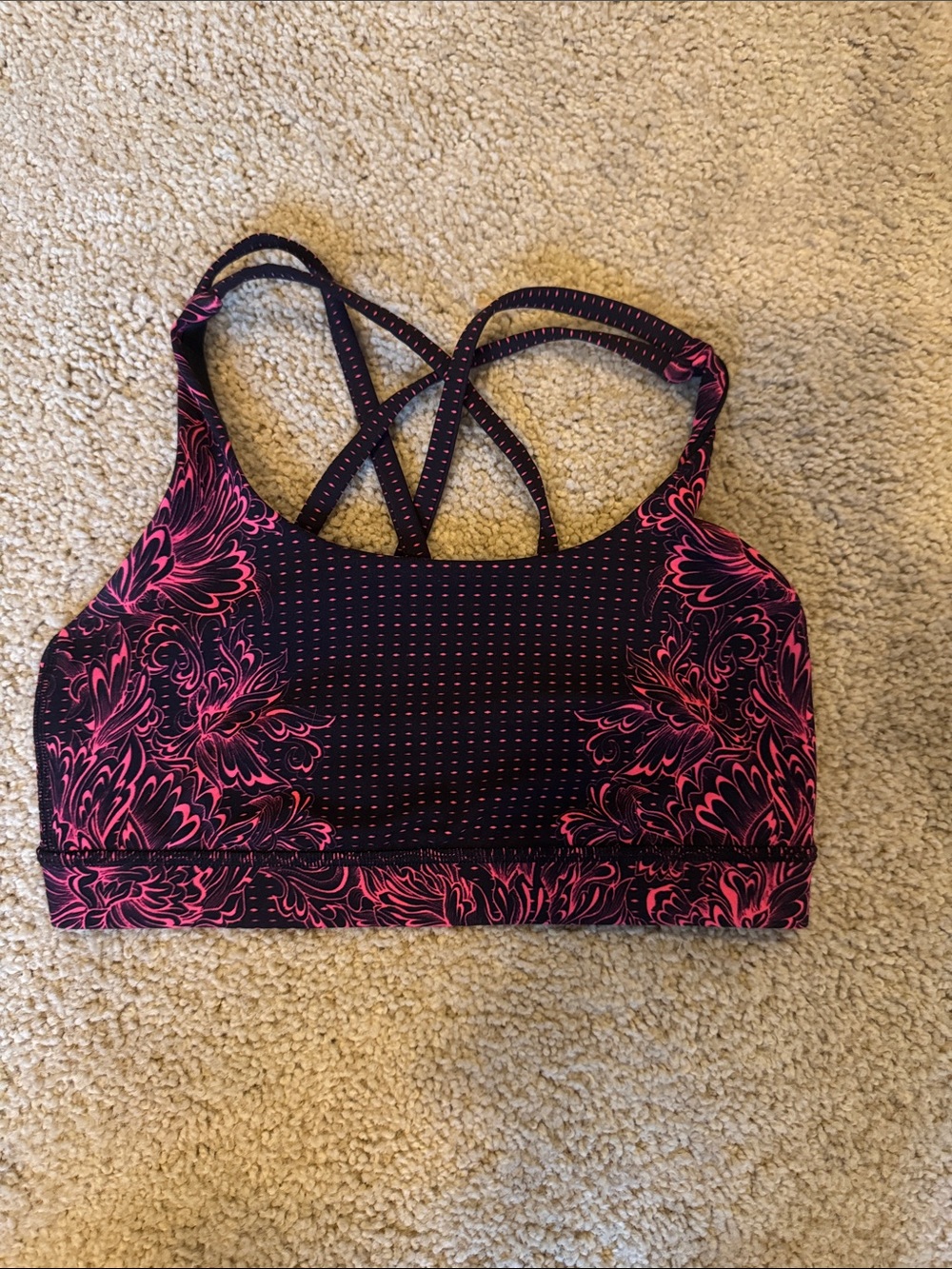 lululemon athletica Black Sports Bra with Red. Floral Print